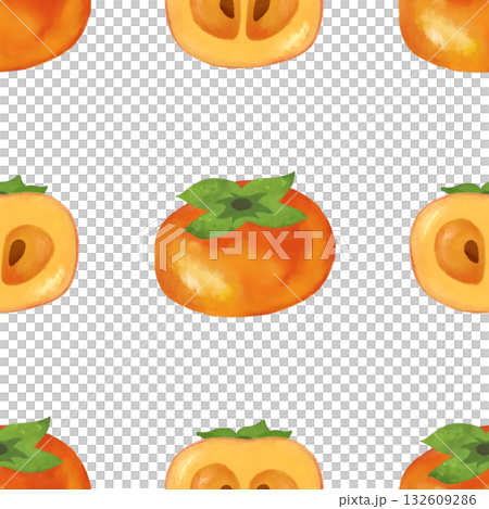 Watercolor persimmon seamless pattern 132609286