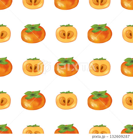 水彩タッチの柿のシームレスパターン素材 132609287