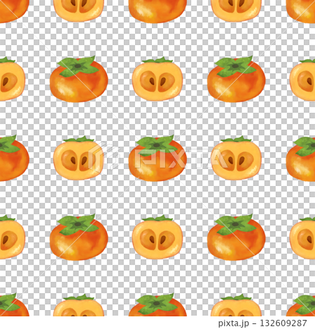 水彩タッチの柿のシームレスパターン素材 132609287