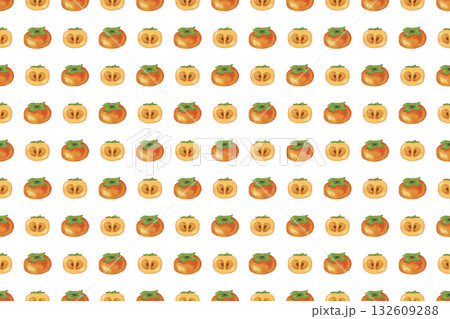 水彩タッチの柿のシームレスパターン素材 132609288