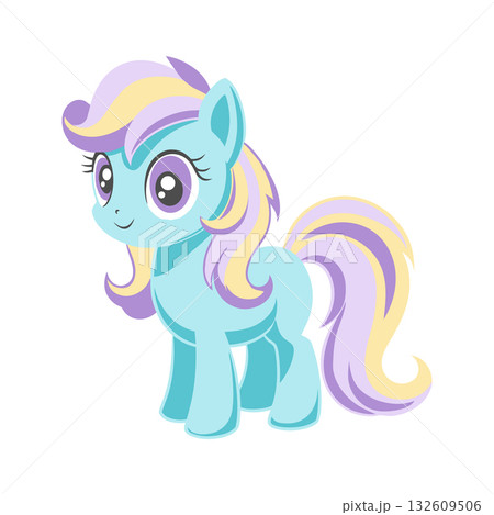 Adorable blue pony character with purple mane. Pastel colors. Childish illustration. Adorable blue pony character with purple mane. Pastel colors. Childish illustration. 132609506