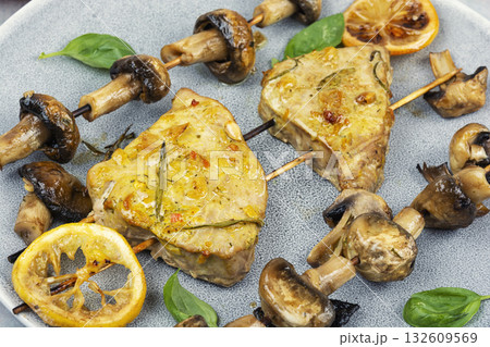 Fish skewers tuna. Fish skewers tuna. 132609569