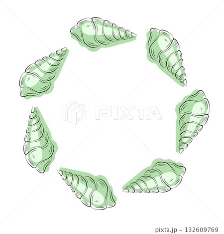 Undersea shell wreath in flat style. Tropical summer seashell underwater design isolated on a white background. 132609769