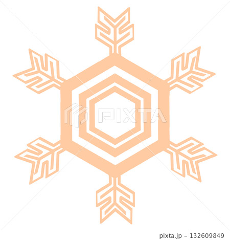 薄いオレンジ色のシンプルなデザインの雪の結晶, 132609849
