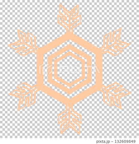薄いオレンジ色のシンプルなデザインの雪の結晶, 132609849