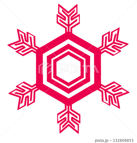 鮮やかなピンク色のシンプルなデザインの雪の結晶, 鮮やかなピンク色のシンプルなデザインの雪の結晶, 132609853