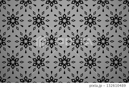 Flower geometric pattern. Seamless vector background. Gray and black ornament. Ornament for fabric, wallpaper, packaging. Decorative print Flower geometric pattern. Seamless vector background. Gray and black ornament. Ornament for fabric, wallpaper, packaging. Decorative print 132610489