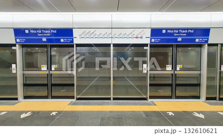 Platform Screen Doors (Also Known As Platform Edge Doors) At Opera House Metro Station Of The Metro Line No.1 Ben Thanh - Suoi Tien In Ho Chi Minh City. 132610621