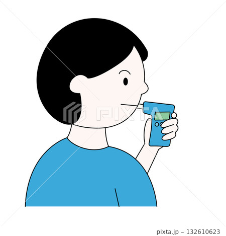 アルコール検知器を使用する人物のイラスト｜飲酒運転防止・安全運転チェック 132610623