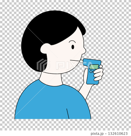 アルコール検知器を使用する人物のイラスト｜飲酒運転防止・安全運転チェック 132610623