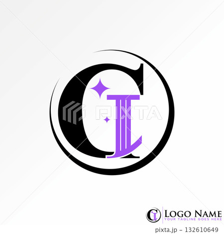 Logo design graphic concept creative premium vector stock image top initial CI or IC serif font like Crescent moon feminine essential brand luxury art 132610649