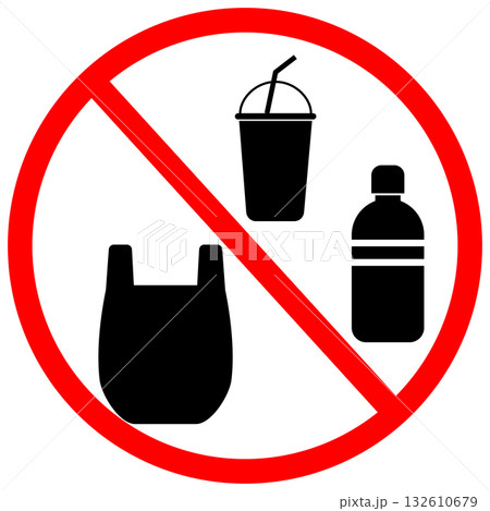 No plastic and prohibited icon. Restriction public sign on white background. Universally indicating restriction or prohibition symbol. flat style. 132610679
