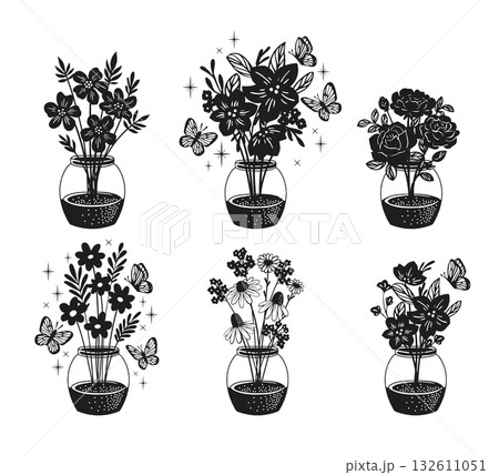 Bouquet of Flowers silhouette on white background.  132611051