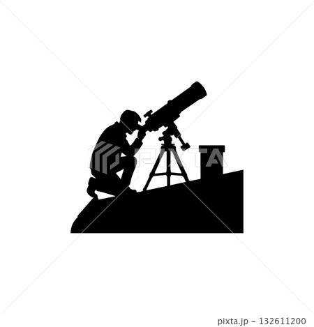 Astronomer silhouette icon man observing sky with telescope illustration 132611200