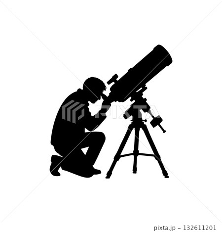Astronomer with telescope silhouette icon stargazing illustration 132611201