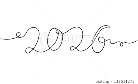 2026 continuous line art hand drawn for celebration, Happy New Year, calendar and illustration  132611273