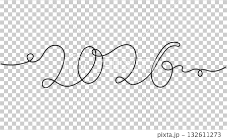 2026 continuous line art hand drawn for celebration, Happy New Year, calendar and illustration  132611273