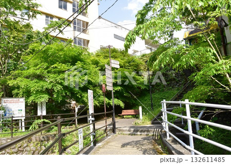 日光市川治温泉　男鹿川沿い遊歩道と宿泊施設と案内板 132611485