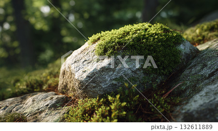 森の中の静かな時間、緑の苔が主役の美しい風景 森の中の静かな時間、緑の苔が主役の美しい風景 132611889