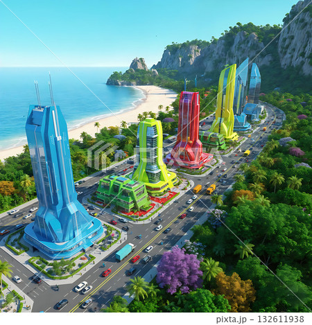 Beautiful, futuristic, technologically advanced and prosperous city 132611938