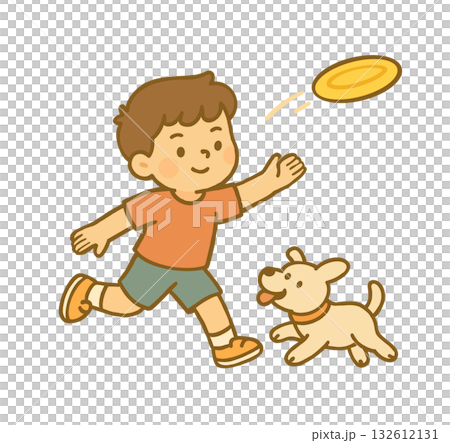 男孩和狗玩飛盤的插圖 男孩和狗玩飛盤的插圖 132612131