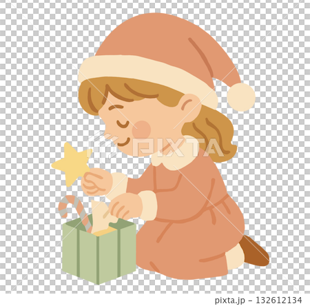 女孩手持聖誕禮物的插圖 女孩手持聖誕禮物的插圖 132612134