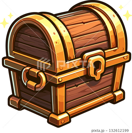 閉じている木の宝箱のイラスト 132612199