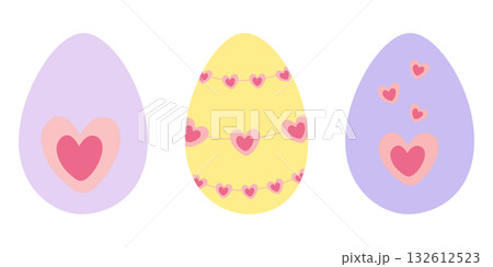 Hearts Decorated Easter Eggs in trendy lavender Yellow and Violet Easter Greetings Minimalist Design Hearts Decorated Easter Eggs in trendy lavender Yellow and Violet Easter Greetings Minimalist Design 132612523