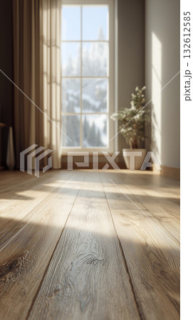 【床材】落ち着いた木目調のフローリングのモダンな室内空間 132612585