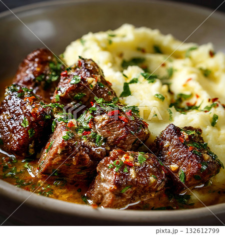 贅沢な一皿:濃厚な煮込み肉とクリーミーなマッシュポテト 贅沢な一皿:濃厚な煮込み肉とクリーミーなマッシュポテト 132612799
