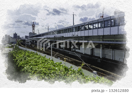 水彩画風　福山駅　ホーム　広島県福山市 132612880