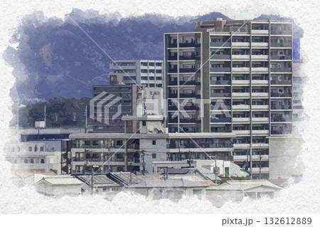 水彩画風　福山市街地　クラース南本庄　広島県福山市 132612889