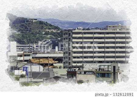 水彩画風　福山市街地　ビアンカ本庄ペリドット　広島県福山市 132612891