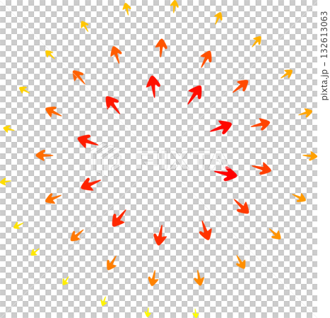 A round frame of swirling outward arrows that change from yellow to red A round frame of swirling outward arrows that change from yellow to red 132613063