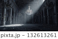 雪が舞う廃墟の舞踏室とシャンデリア 132613261