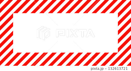 Warning sign with red and white diagonal lines. Attention, danger or caution symbol. Construction site signage, road safety notice, hazard banner, security alert shield. Vector illustration 132613721