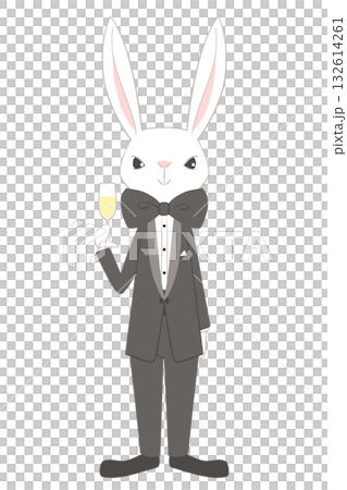 タキシード姿の兎のキャラクター全身イラスト 132614261