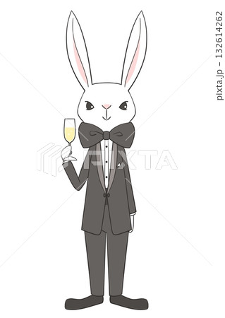 タキシード姿の兎のキャラクター全身イラスト 132614262