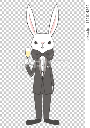タキシード姿の兎のキャラクター全身イラスト 132614262