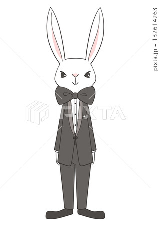 タキシード姿の兎のキャラクター全身イラスト タキシード姿の兎のキャラクター全身イラスト 132614263