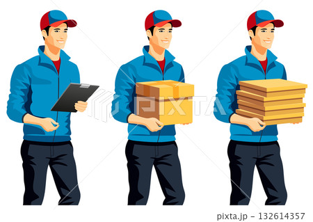delivery service young man courier cartoon stock vector illustration 132614357