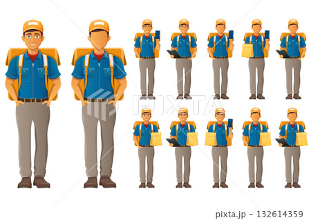 delivery service young man courier cartoon stock vector illustration 132614359