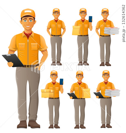 delivery service young man courier cartoon stock vector illustration delivery service young man courier cartoon stock vector illustration 132614362