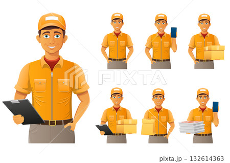 delivery service young man courier cartoon stock vector illustration delivery service young man courier cartoon stock vector illustration 132614363