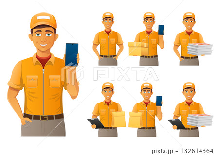 delivery service young man courier cartoon stock vector illustration delivery service young man courier cartoon stock vector illustration 132614364