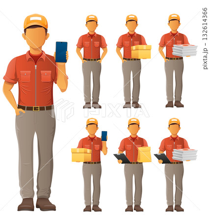 delivery service young man courier cartoon stock vector illustration 132614366