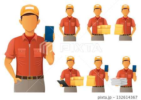 delivery service young man courier cartoon stock vector illustration 132614367