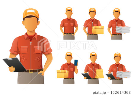 delivery service young man courier cartoon stock vector illustration delivery service young man courier cartoon stock vector illustration 132614368