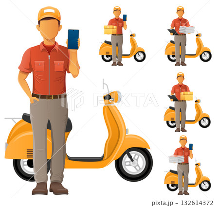 delivery service young man courier cartoon stock vector illustration delivery service young man courier cartoon stock vector illustration 132614372
