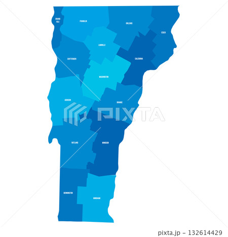 Vermont, VT - detailed political map of US state. Administrative map divided into counties. Blue map with county name labels. Vector illustration 132614429